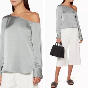 Theory Ulrika Crushed Satin One-shoulder Blouse